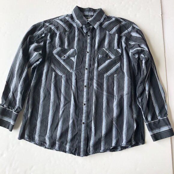 WRANGLER Pearl Snap Long Sleeve Black Metallic Western Shirt Mens Large - Picture 1 of 6